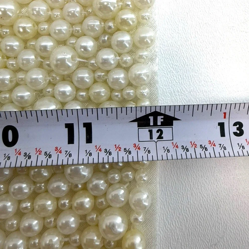 Pearl Beaded Pillow Cover 12x12 Satin Back Ivory Glam Decor Wedding 90s Vintage